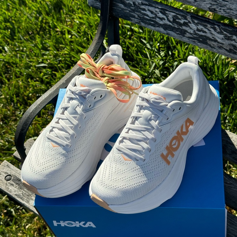 HOKA Bondi 8 sneakers size 10 White/ Cantaloupe New Season women $171 New in box